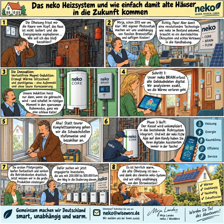 Comic: Das neko Heizsystem und wie einfach damit alte Häuser in die Zukunft kommen